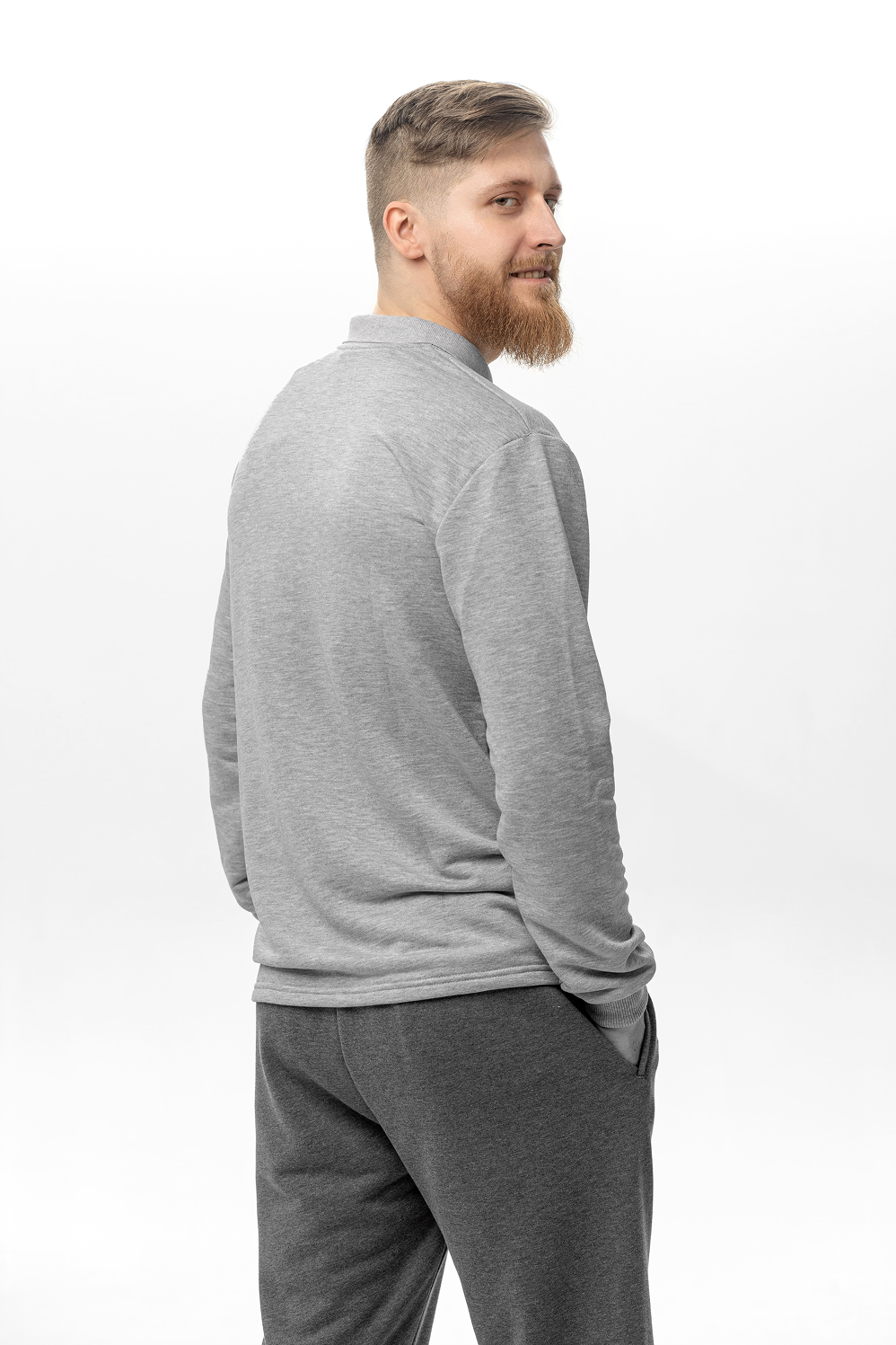 Țesătură groasă din bumbac și design cu guleraș – hanorac Polo gri ideal pentru echipe sau personalizare cu logo