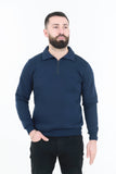 Hanorac 3/4 albastru închis pentru bărbați, din bumbac 100%, cu fermoar pe mijloc și guler – vedere frontală.
