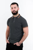 Tricou polo gri & oranj din bumbac 100%, cu manșetă, croială standard