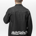 Jachetă oversize neagră cu imprimat, din bumbac și poliester, cu butoane inox și design modern