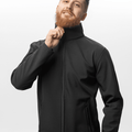 Model versatil de jachetă SoftShell, neagră, cu buzunare frontale – ideală pentru muncă, echipe sau purtare zilnică