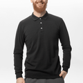 Tricou Polo negru cu mânecă lungă și guleras din bumbac 100%, confortabil și elegant – ideal pentru orice eveniment