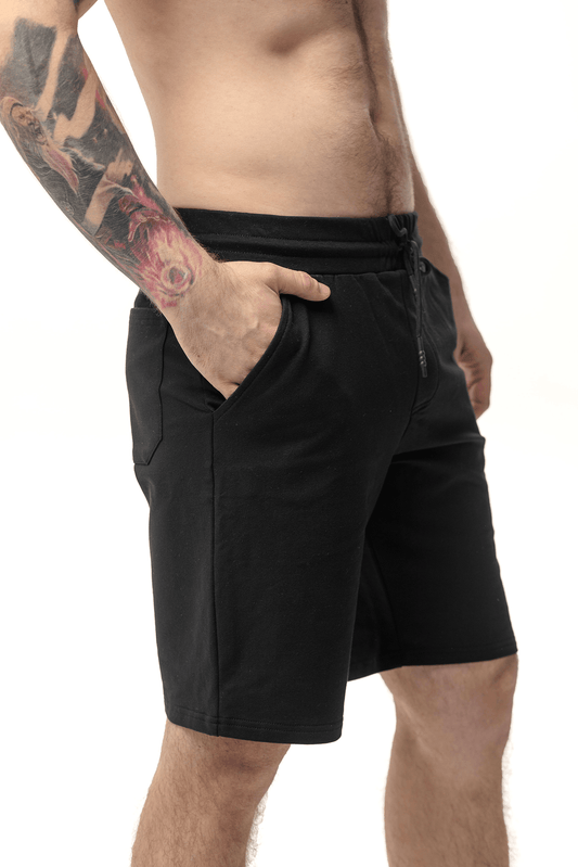 Design simplu și confortabil: șorți de vară negri, bărbătești, din poliester și elastan, ideal pentru sport sau purtare zilnică