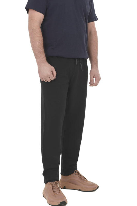 Pantaloni sport negri cu șireturi pentru bărbați, model drept, confortabil și modern