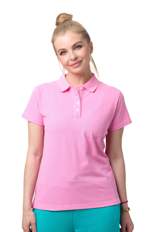 Tricou Polo damă roz – bumbac 100 %, cu guler și mânecă scurtă, fabricat în Moldova