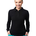 Model negru Polo cu mânecă lungă pentru femei – elegant și practic, ideal pentru imprimare sau broderie