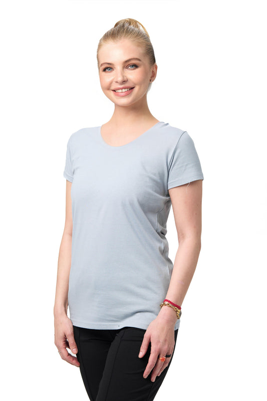 Tricou clasic damă gri deschis – bumbac 100 %, ideal pentru imprimare logo și purtare zilnică