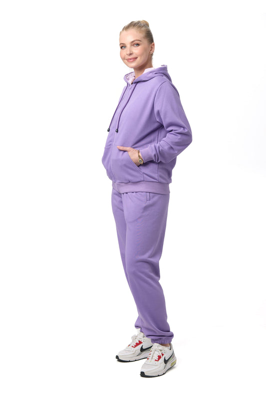 Set sport damă violet deschis din bumbac gros 320 g – potrivit pentru echipe, casual sau angro, produs în Moldova