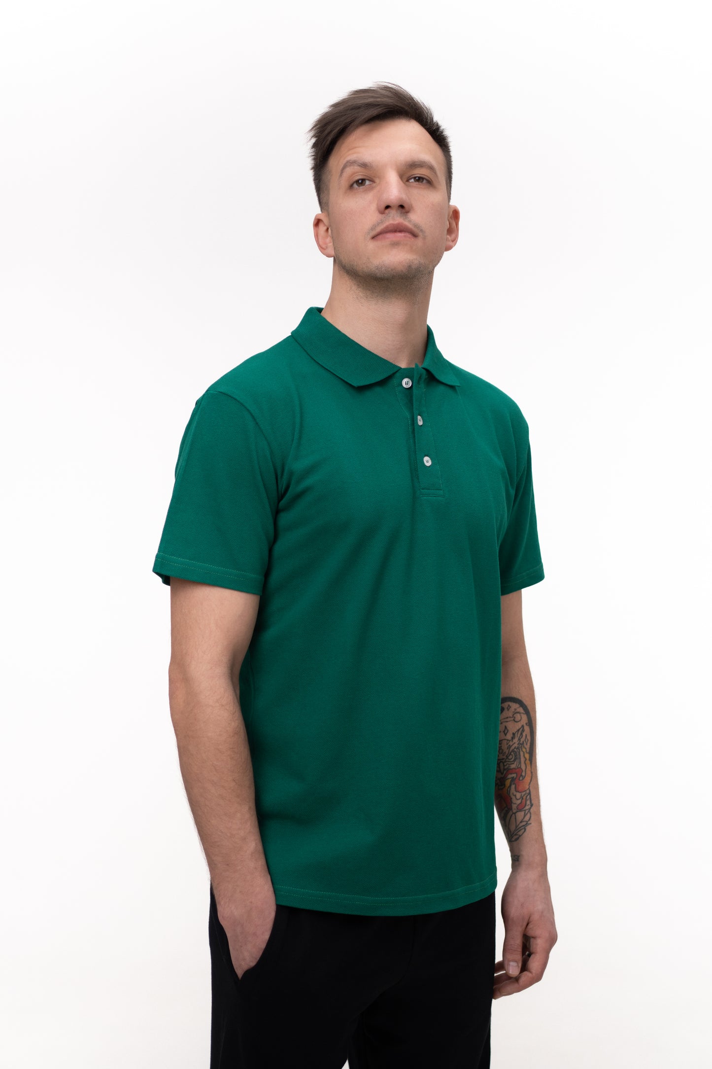 Tricou polo verde închis din bumbac 100%, croială standard, calitate premium