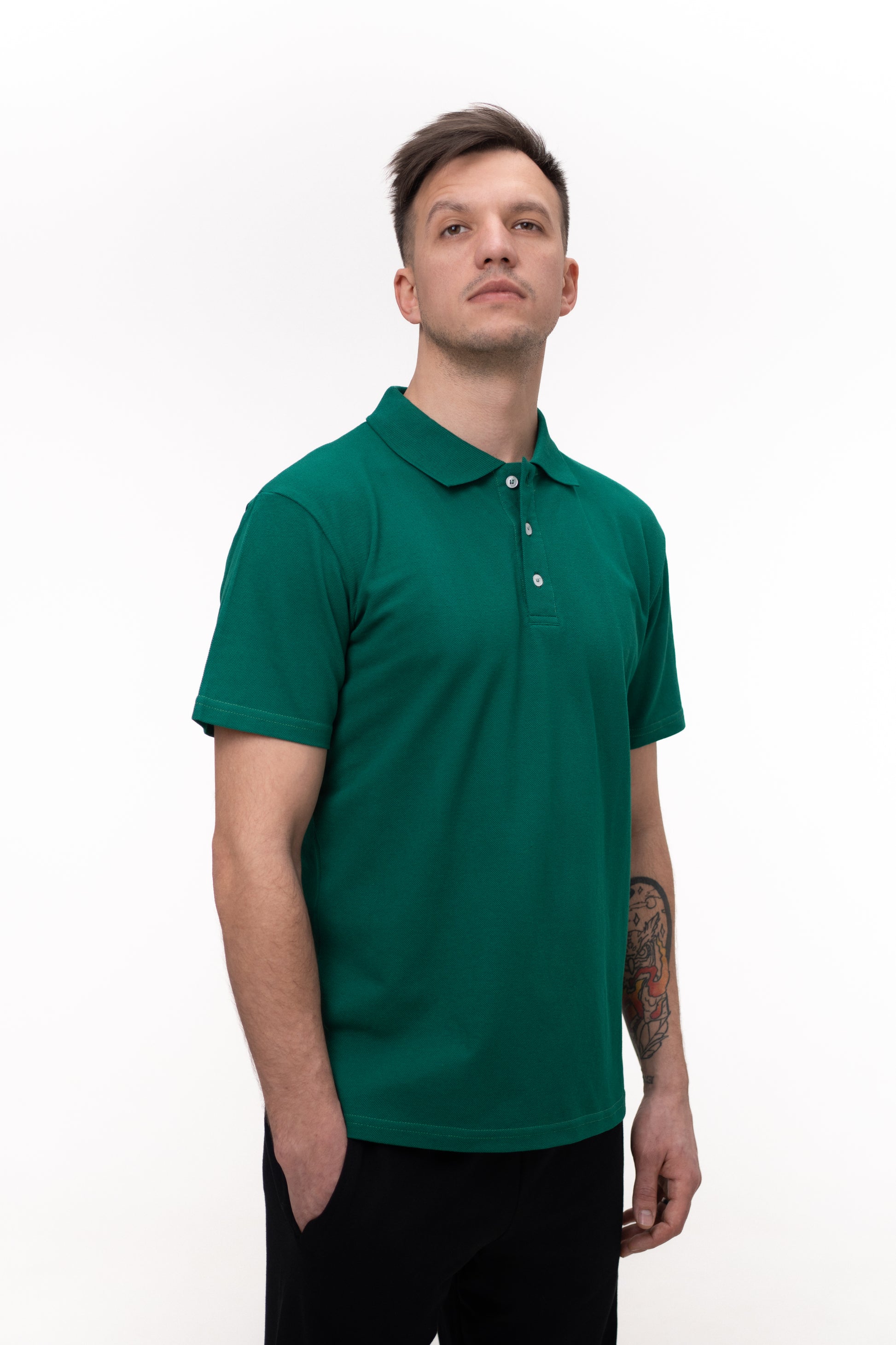 Tricou polo verde închis din bumbac 100%, croială standard, calitate premium