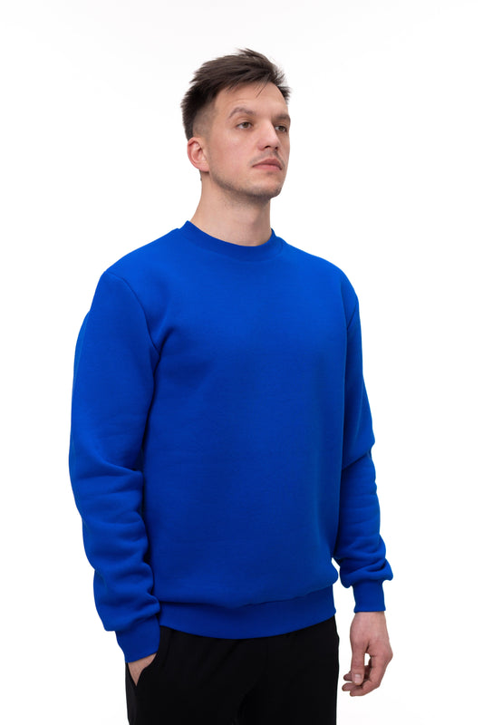 Hanorac clasic pentru bărbați de culoare albastru electric vibrant, material moale din bumbac 100%