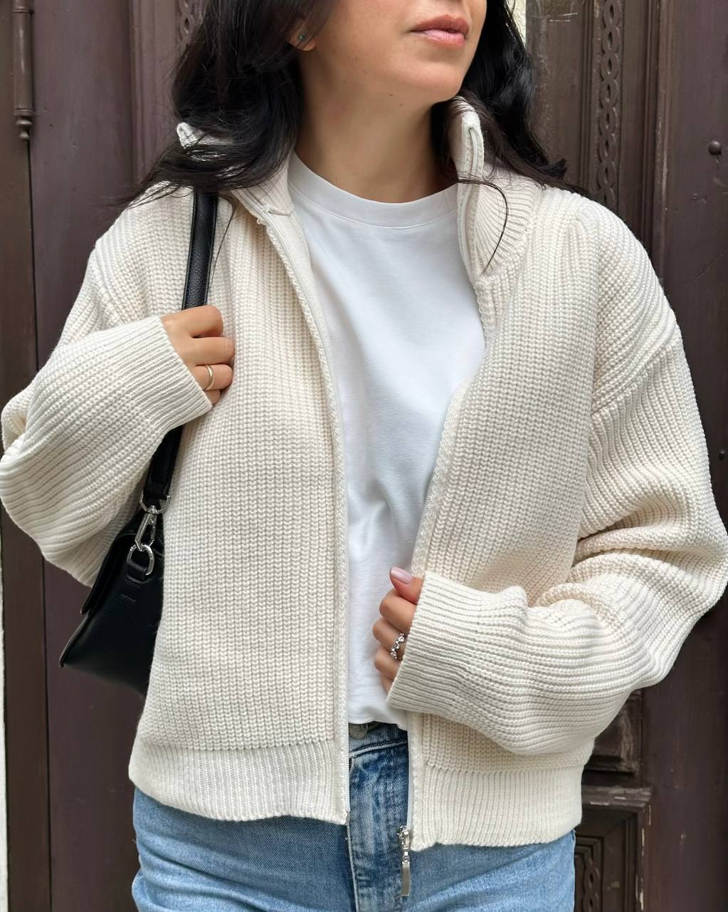 Pulover Dame Cafeniu-Ivory