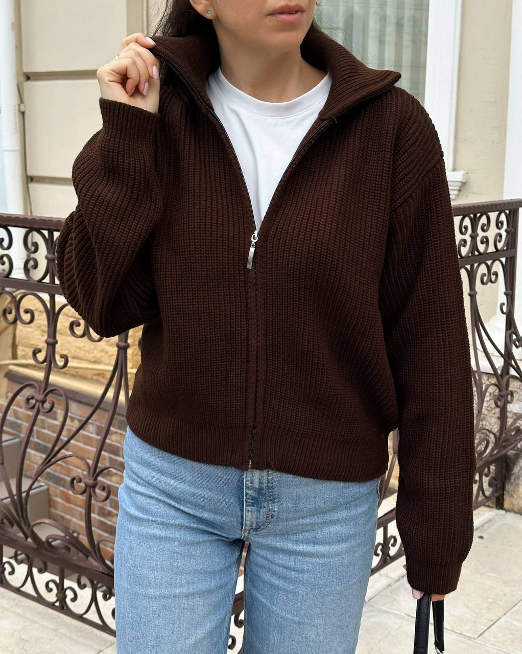 Pulover Dame Cafeniu-Ivory