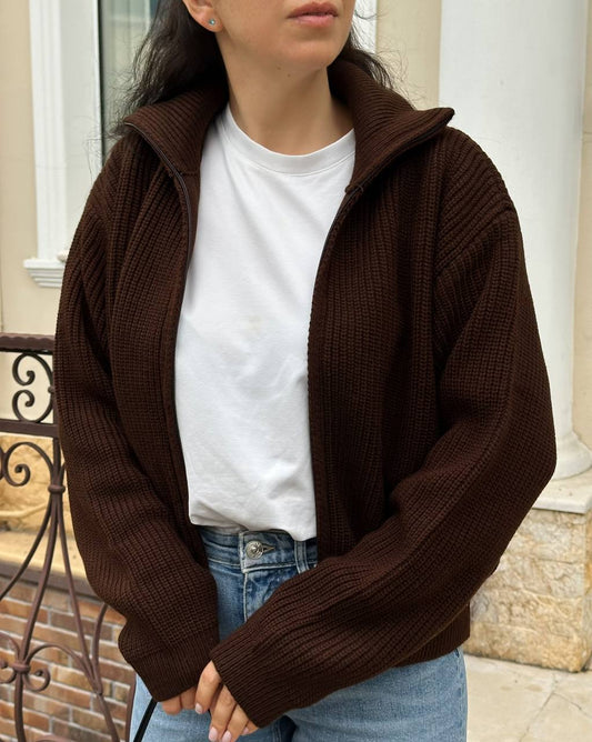 Pulover Dame Cafeniu-Ivory