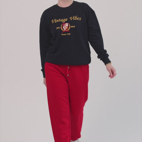 Video hanorac Vintage damă – model albastru închis din bumbac, confecționat de Almam Fashion Moldova