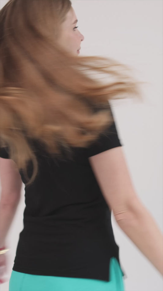 Video tricou Polo damă negru – confecționat din bumbac, ideal pentru personalizare sau angro