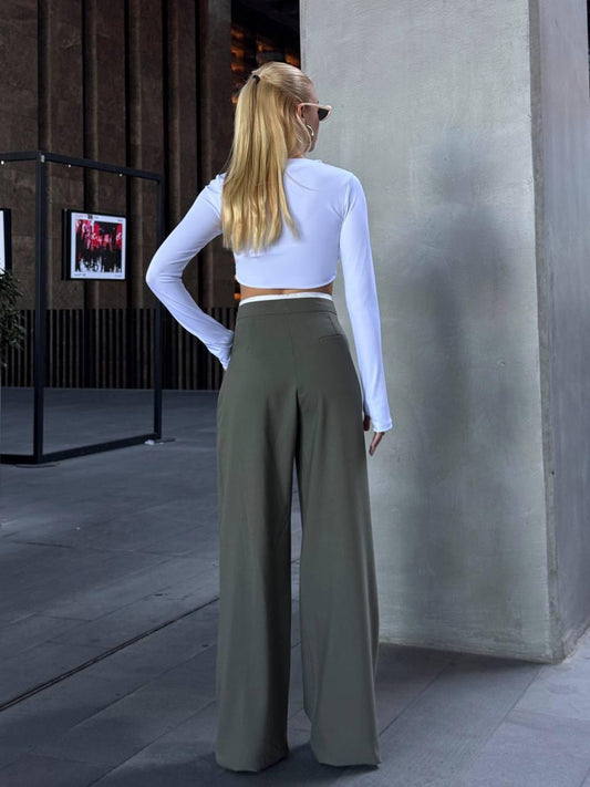 Pantaloni de damă, culoare verde deschis, țesătură premium de 280 g/m², perfecți pentru orice ocazie.
