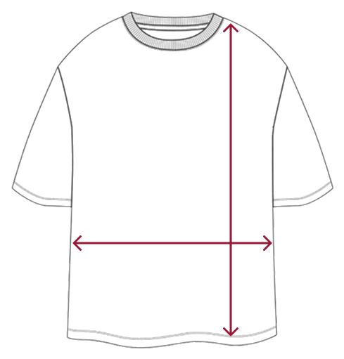 Desen tehnic al unui tricou oversize, cu lungimea și lățimea marcate
