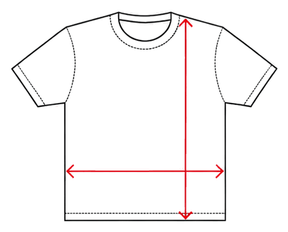 Desen tehnic al unui tricou, cu lungimea și lățimea marcate